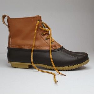 G.H BASS Men's Classic Duck Boots Waterproof - Two Tone Brown Leather Rain Boots